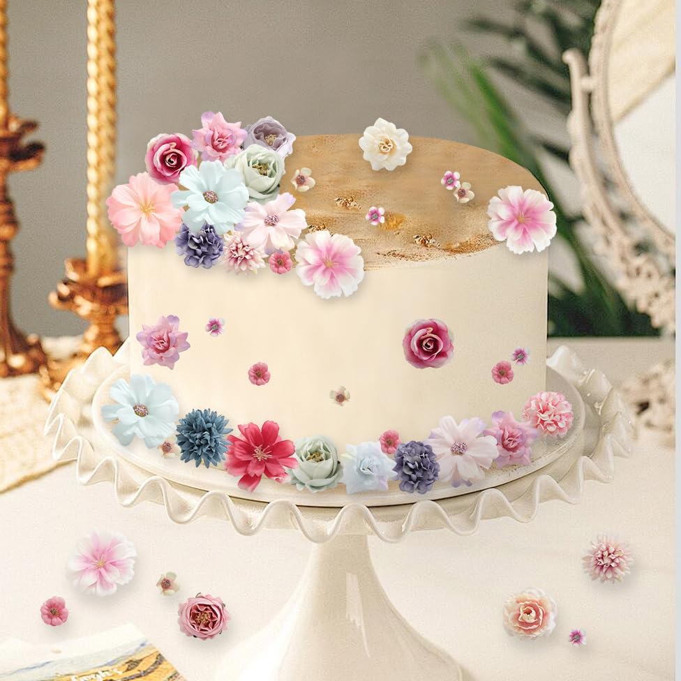 Faux Flower Heads Small Silk Artificial Flower DIY Fake Mini Flowers Rose Daisy Multicolor Flowers Craft Supplies for Wedding Party Wreath Graduation Season Party Home Decor