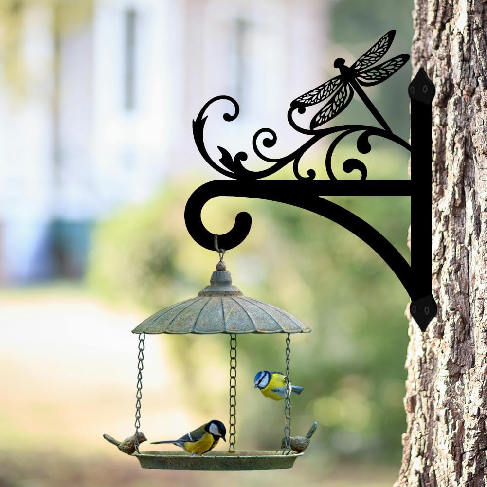 peacoblue Iron Plant Hangers Hooks for Outdoor Indoor Hanging Plants Flower Fern Pots Lantern Bird Feeder, 12"x15" Weather Resistant Metal Wall Holder for Porch Garden Farmhouse(Vintage Dragonfly)