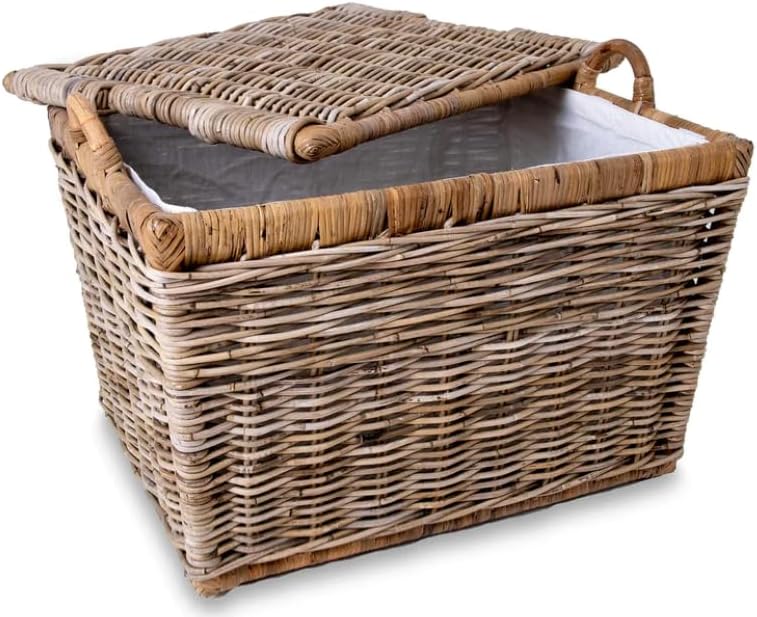 The Basket Lady Lift-Off Lid Wicker Storage Basket, Medium, 20 in L x 15 in W x 14 in H, Serene Grey…