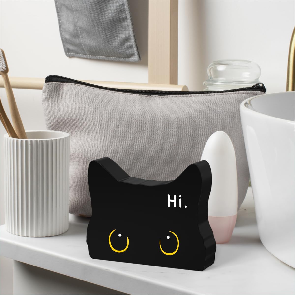 Black Cat Funny Home Bathroom Acrylic Decor Sign Black Cat Decor Cat Bathroom Decor Cat Decor for Home Bathroom Living Room Cat Lover Gifts For Women Men
