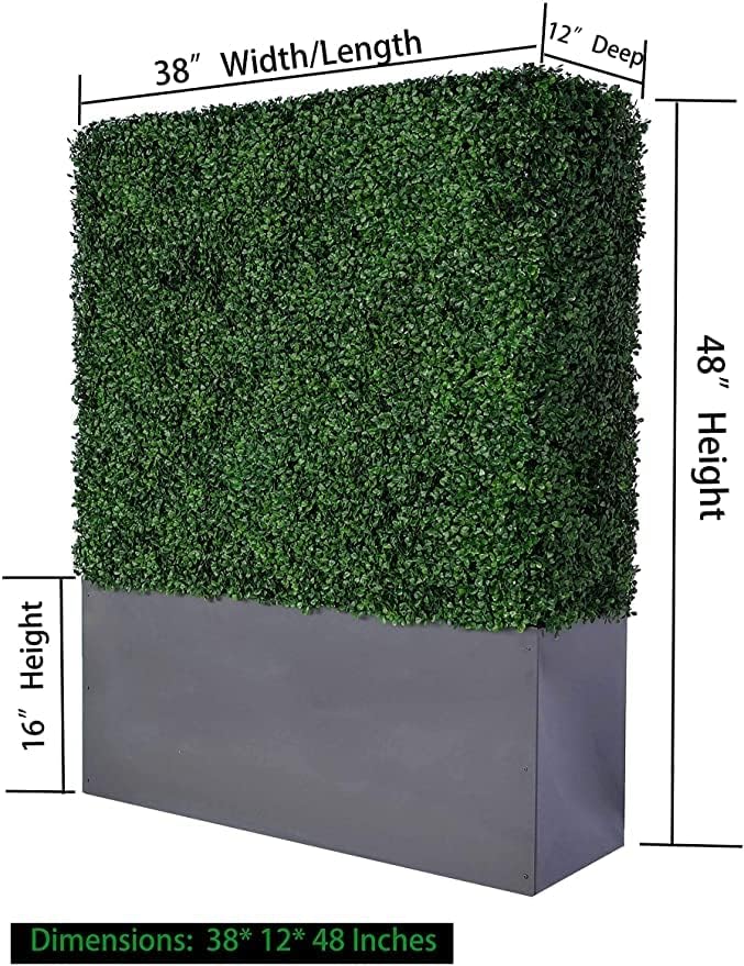 AGPL Artificial Hedge Wall (38" Width* 12" Deep* 48" Height) with Dark Gray Stainless Steel Planter Box (48.0)