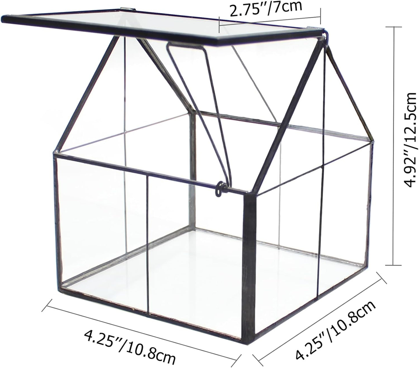 NCYP Mini Glass Geometric Terrarium with Lid - 4.25" x 4.25" x 4.92" Small House Shape Close Planter Pot for Succulents Plant - Handmade, Home Garden Office Tabletop Decor, Black (Terrarium Only)