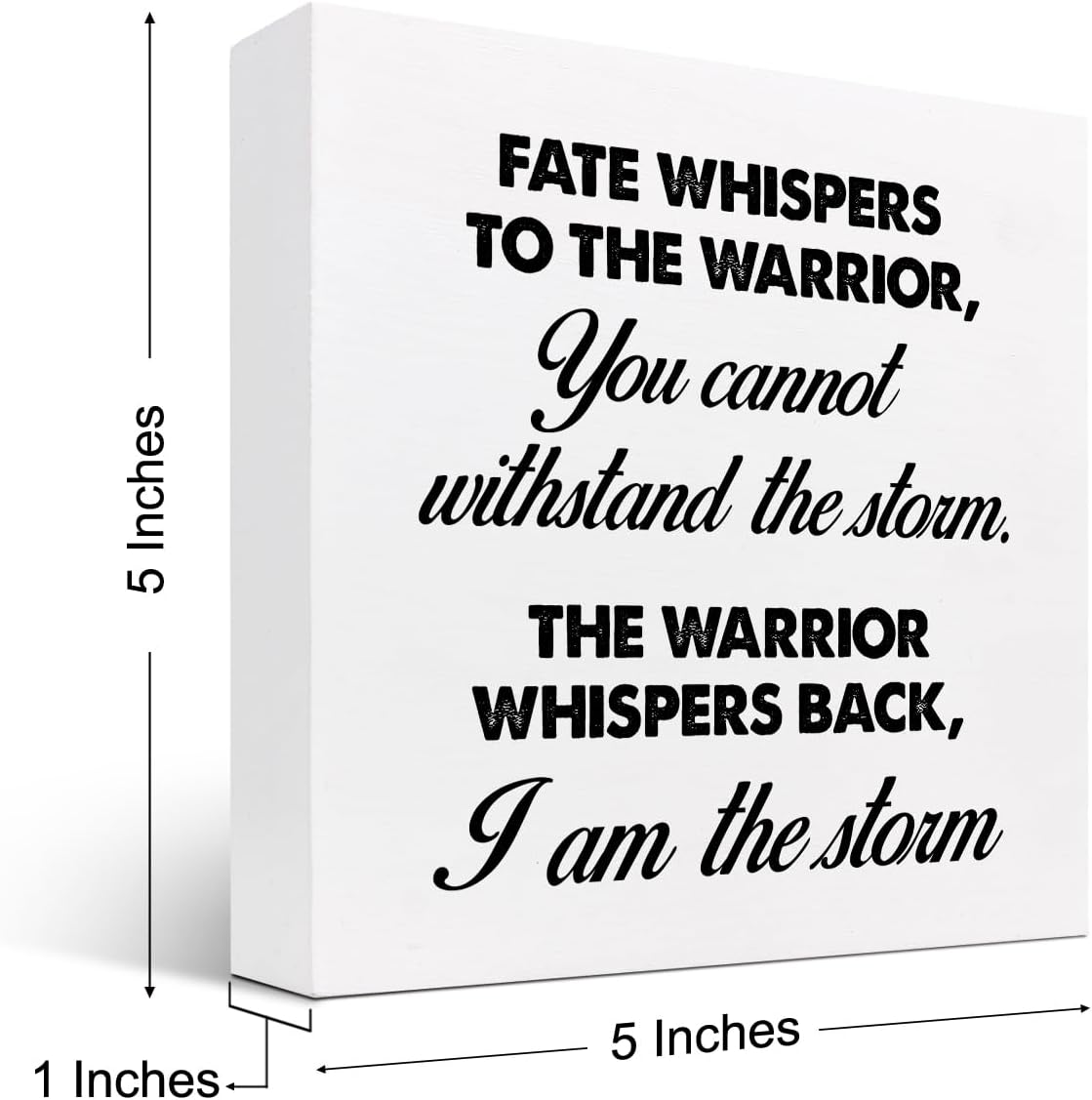 Motivational Wood Box Sign,Fate Whispers to The Warrior Inspirational Wooden Block Sign for Home Bedroom Farmhouse Wall Shelf Table Decor