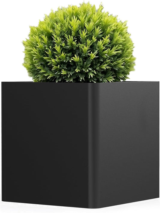 Large Metal Square Planter 26" L x 26" W x 26" H, Heavy Duty Black Large Outdoor Planters with Drainage Hole for Porch/Patio/Garden