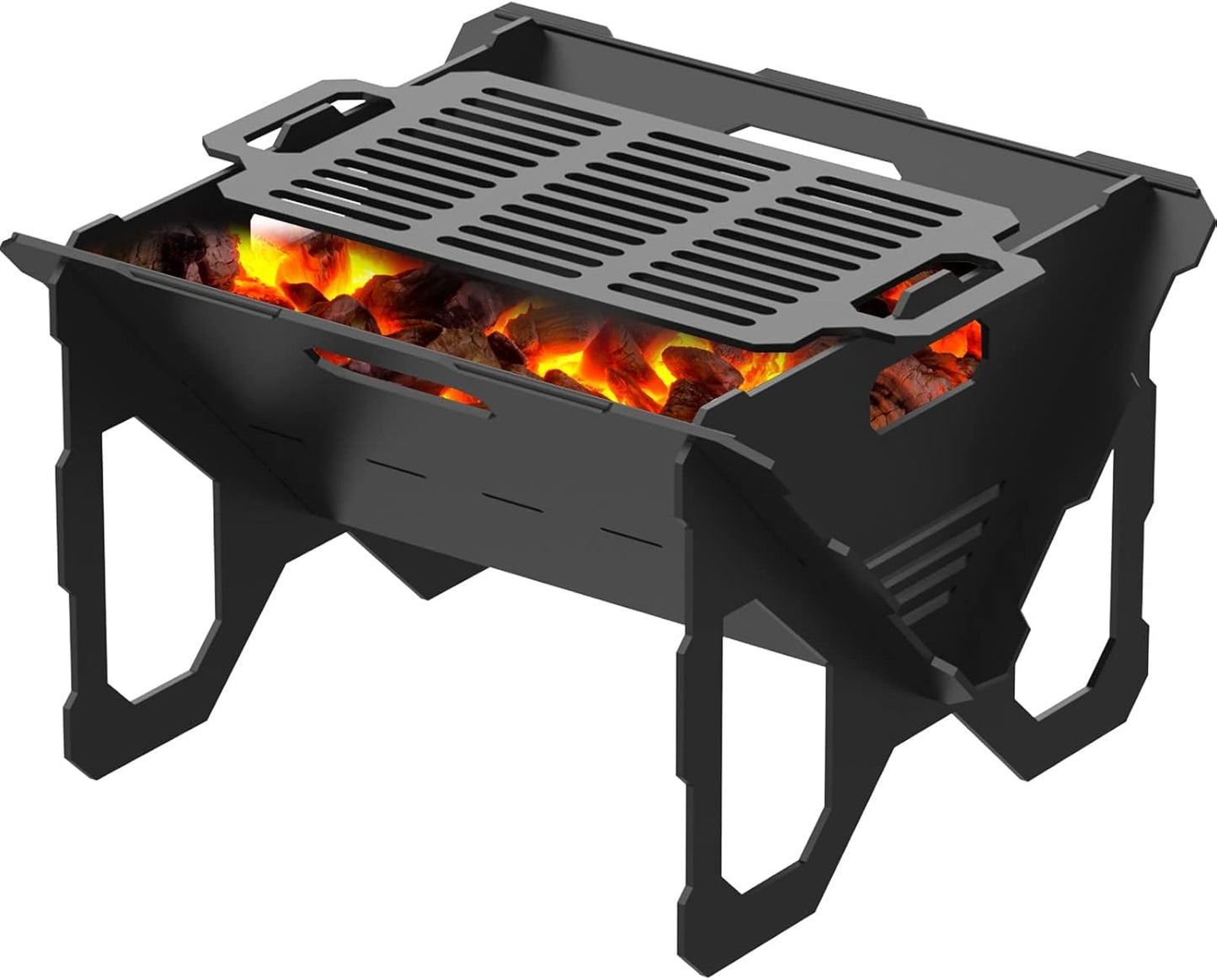 20 inch Fire Pit, Outdoor Portable Firepit with BBQ Tray, Detachable Camping Steel Fire Pits for Backyard, Patio, Picnic, Bonfire, Garden (Black-Large)