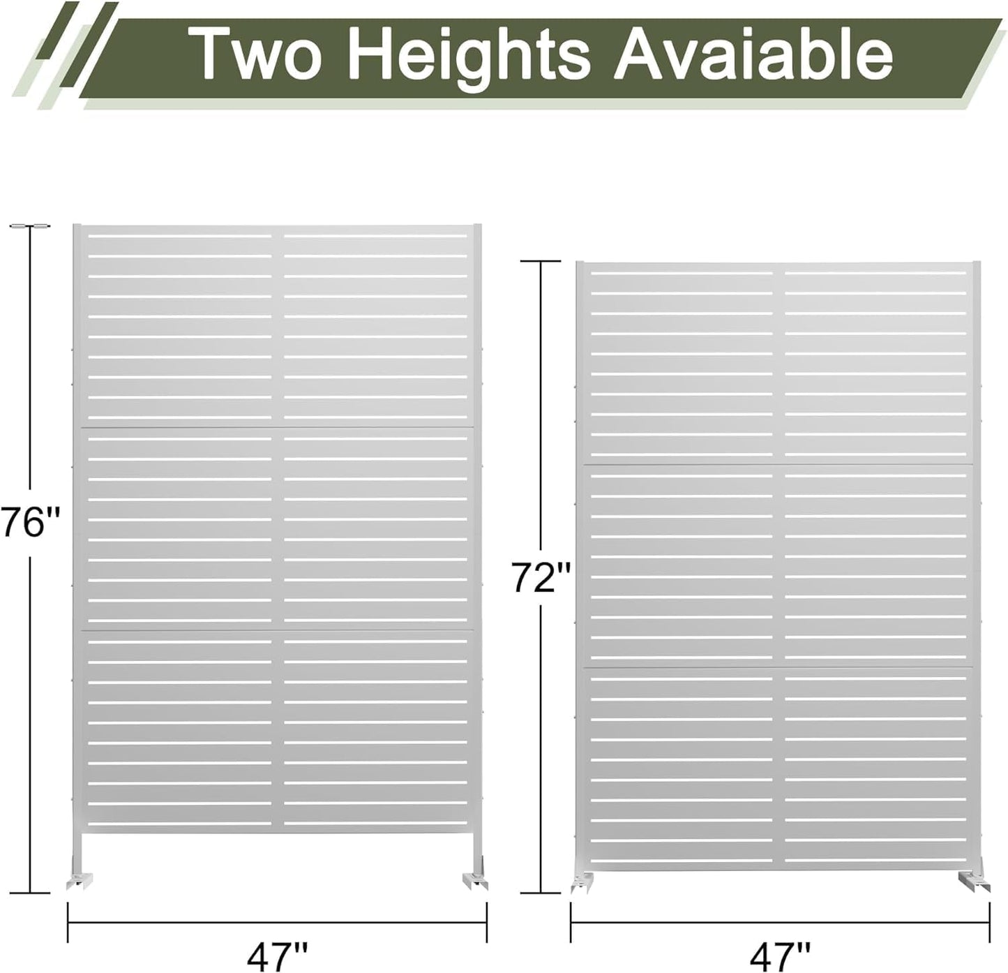 Metal Privacy Screen Outdoor 72" H×47" W,Freestanding Decorative Privacy Screen for Balcony Yard&Garden,Privacy Fence-White&Louvered