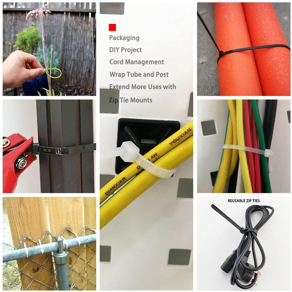 HS Green Zip Ties 8 Inch (Bulk-1000 Pack) Nylon Cable Ties 40 Lbs Self-Locking Wire Ties for Electronics Organizer