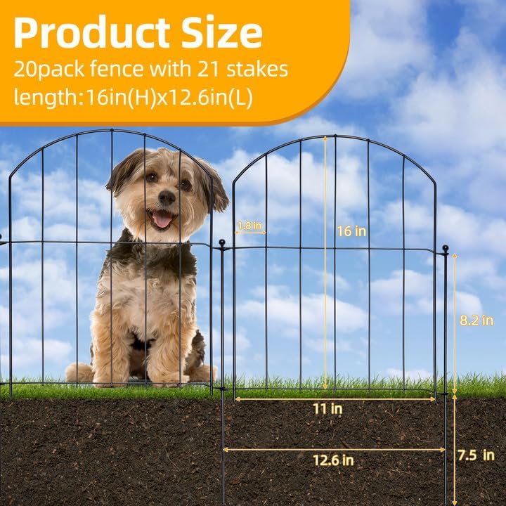 No Dig Garden Fence 16in x 20ft 20 Panels Decorative Garden Border for Fencing for Flower Beds, Dog Barrier, Patio and Yard Decoration