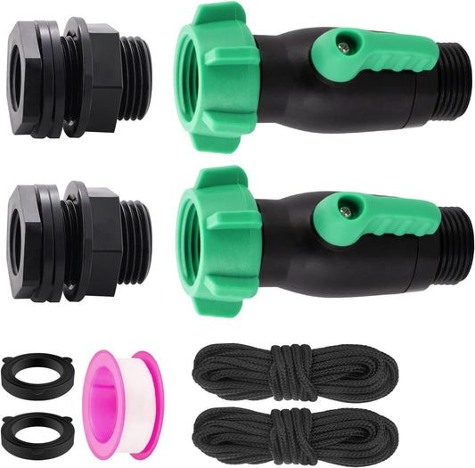 Rain Barrel Spigot Kit 2 Pack High Flow, 3/4" GHT Heavy Duty Plastic Water Barrel Spigot Kit with Bulkhead Fitting, Water Rain Barrel Diverter Kit for Outdoor Plastic Bucket (180 degrees)