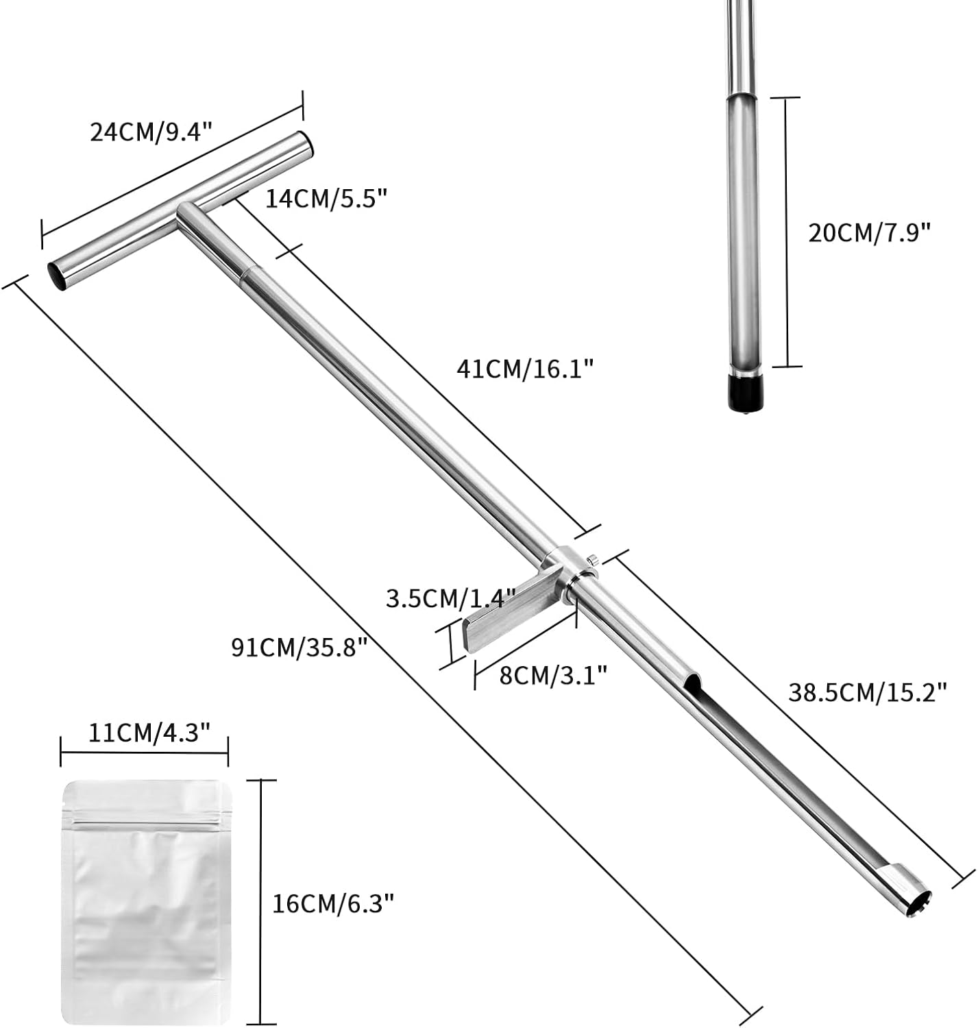 Soil Sample Probe, 36 Inch Soil Probe Rod, Ground Probe Rod, My Soil Test Kit, Stainless Steel Soil Sampler Tool for Soil Sampling, Gardening