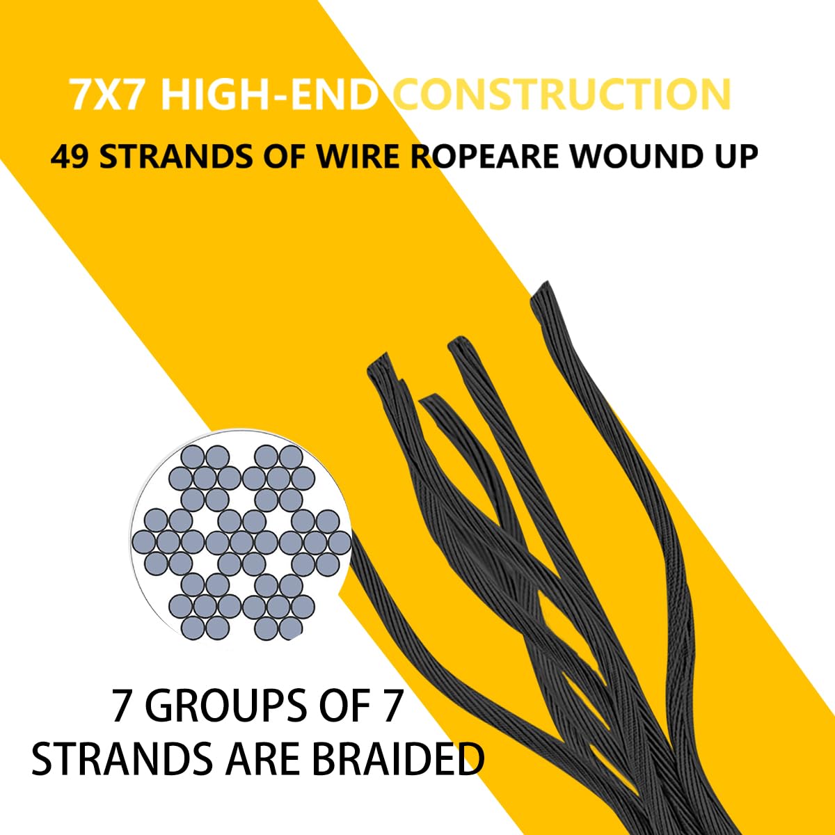 Black 400FT 1/8" T316 Stainless Steel Cable with Cutter, 7x7 Strands Aircraft Wire Rope for Deck Railing, Stair Handrail, Porch Fence, High Strength for Indoor and Outdoor Use