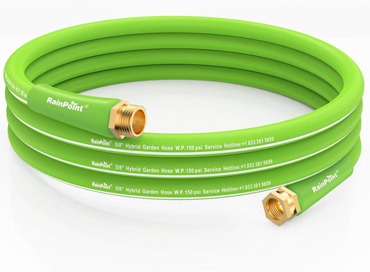 RAINPOINT Short Garden Hose 15ft - Lightweight Water Hose with Swivel Handle - Flexible, Heavy Duty, Hybrid Rubber, with Male to Female Fittings