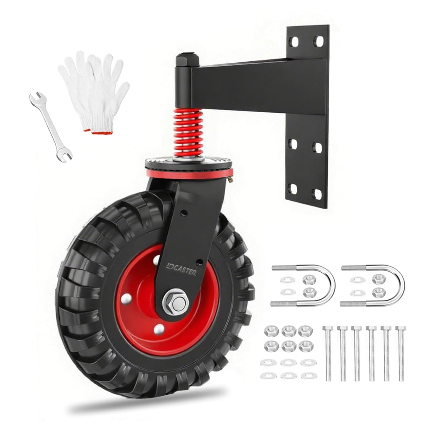 Heavy Duty Gate Wheel, 5" Double-Welded,400lb Capacity for Metal Tube & Wooden Gates, 360° Swivel Spring-Loaded Caster with 2 Installation Kits