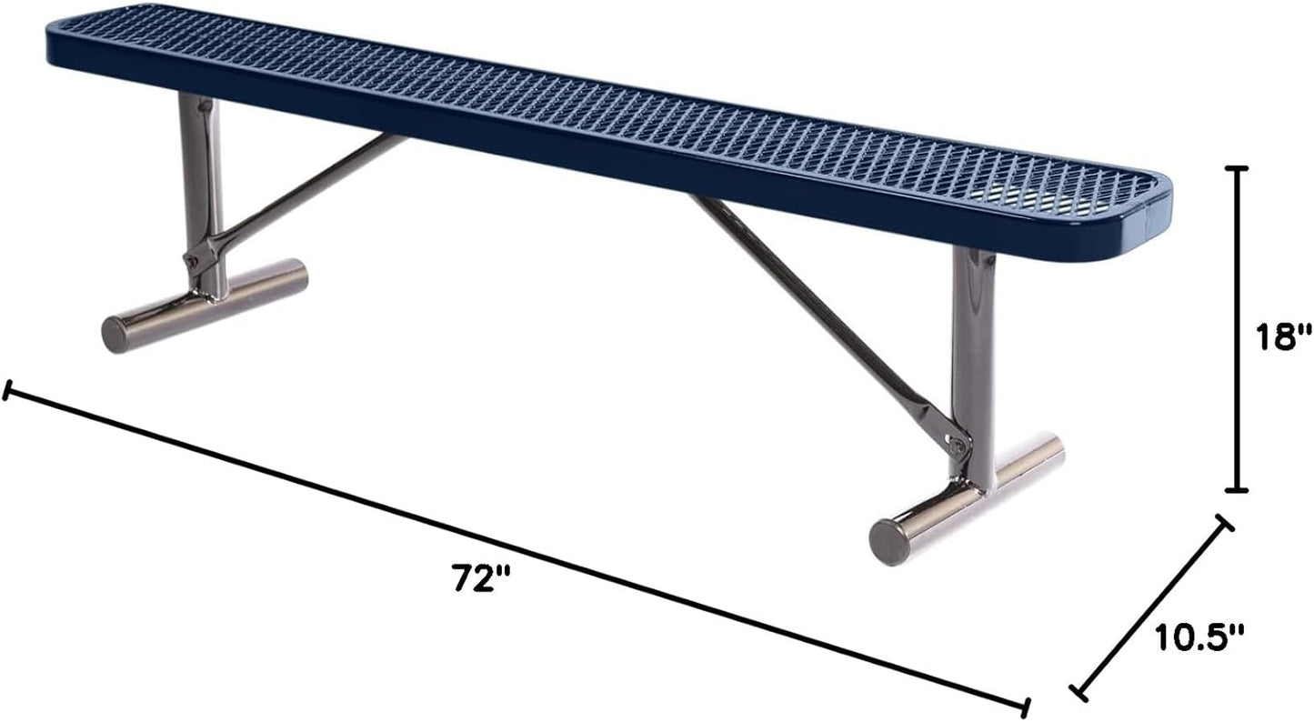 Heavy-Duty Portable Outdoor Bench Thermoplastic Coated, Expanded Metal, Commercial-Grade Seating, Made in America (Portable Without Back, 6 Ft, Textured Dark Blue)