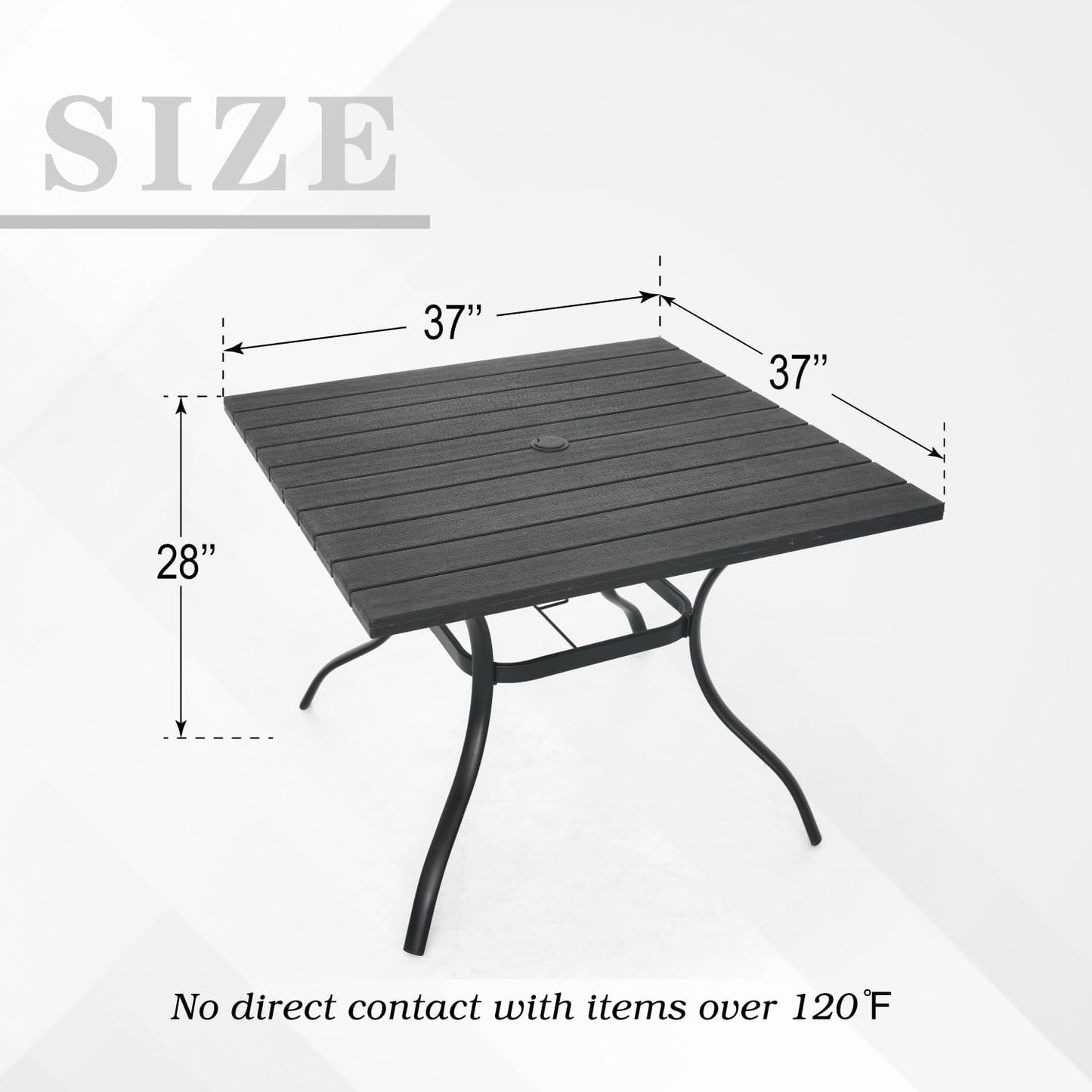 Outdoor Dining Table with 1.6" Umbrella Hole, Picnic Table Plastic Square Backyard Bistro Table Outdoor Dining Table for Garden, Poolside, Backyard, Black, 37x37inch