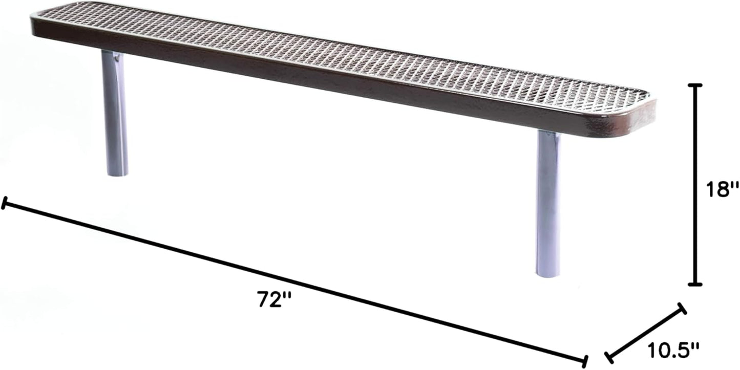 Coated Outdoor Furniture Heavy-Duty Outdoor Bench Thermoplastic Coated, Expanded Metal, Commercial-Grade Seating, Made in America (Inground Without Back, 6 Ft, Brown)