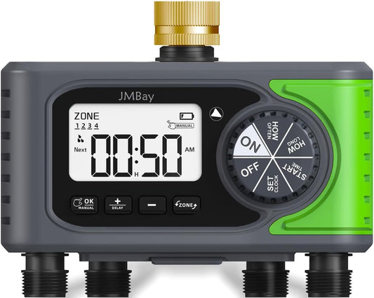 4 Zone Water Timer, Digital Water Timers for Garden Hose, Automatic Sprinkler Timer for Garden Hose, with Rain Delay & Manual Watering, Pure Brass Inlet