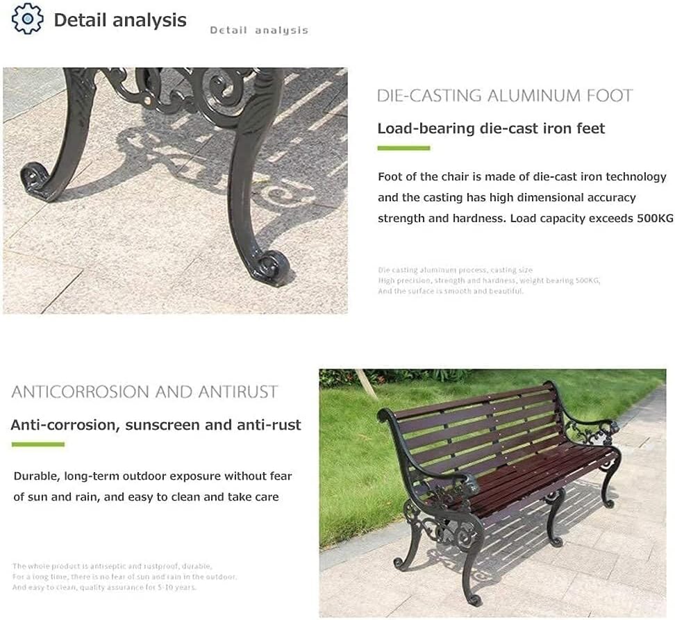 Outdoor Park Garden Bench with Cover, 2-3 Person Wood Patio Bench with Backrest+Armrests Weatherproof, Patio Porch Furniture Cast Iron Frame Bench for Lawn Porch Backyard(Teak+Black)