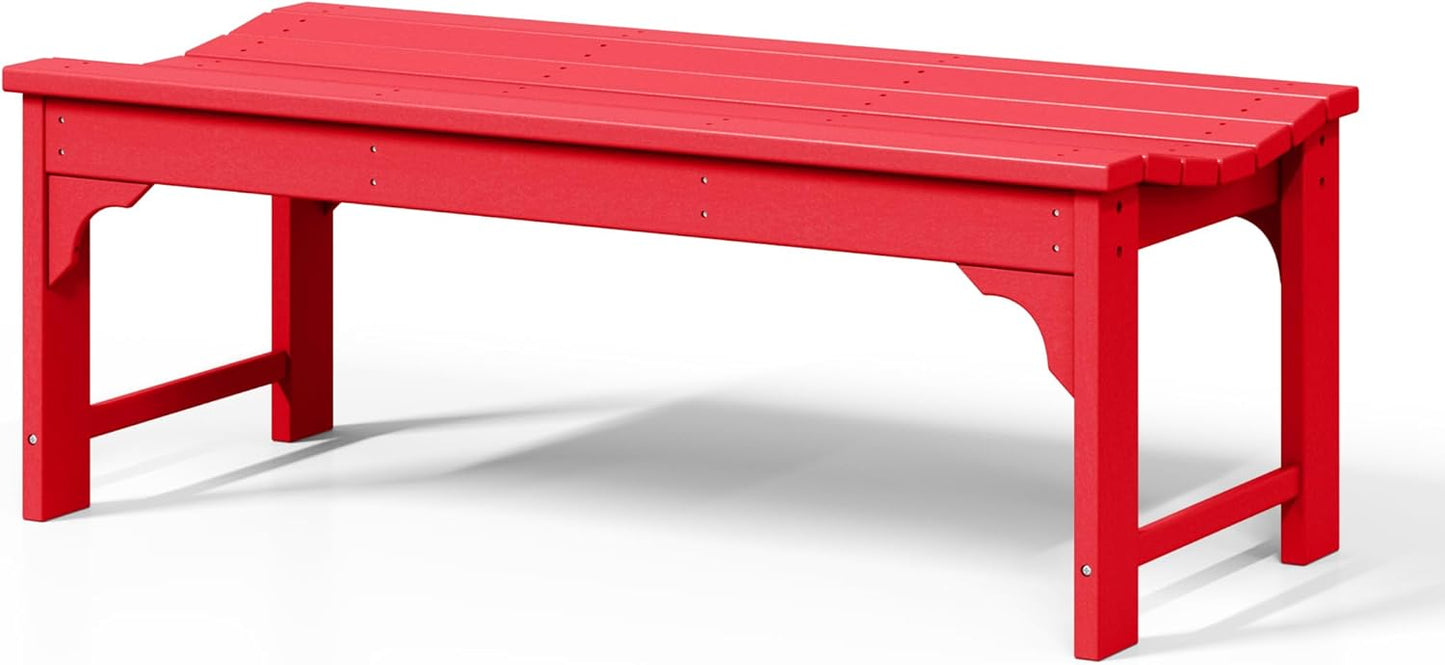 WestinTrends Malibu Outdoor Bench, All Weather Resistant Poly Lumber Backless Patio Garden Bench, Adirondack Curved Bench Seat for Comfort, Red