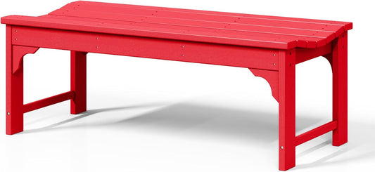 WestinTrends Malibu Outdoor Bench, All Weather Resistant Poly Lumber Backless Patio Garden Bench, Adirondack Curved Bench Seat for Comfort, Red