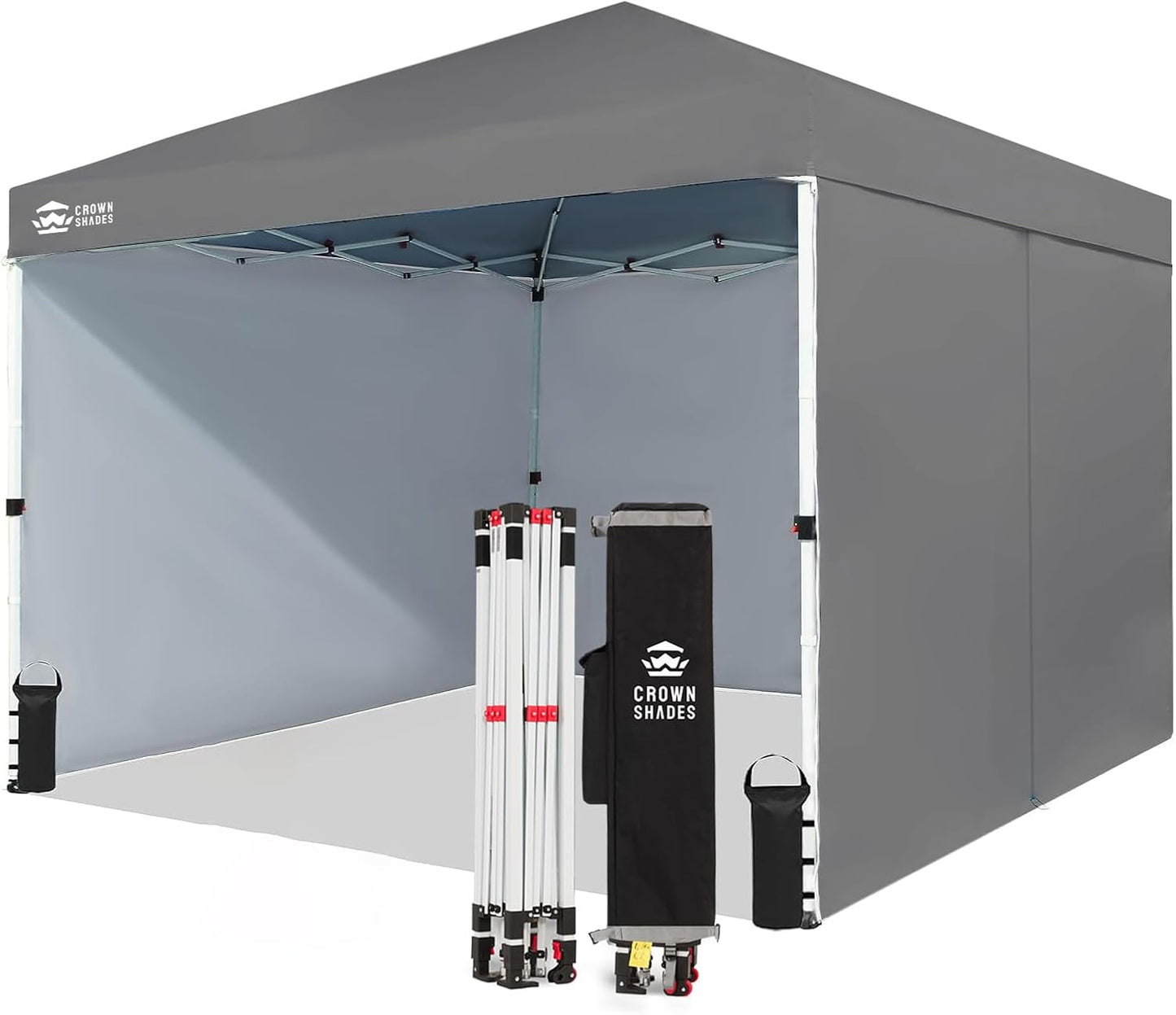 CROWN SHADES 10X10 Comercial Instant Canopy Pop Up Tent with Center Lock (10x10 with 4 Sidewalls, Grey)