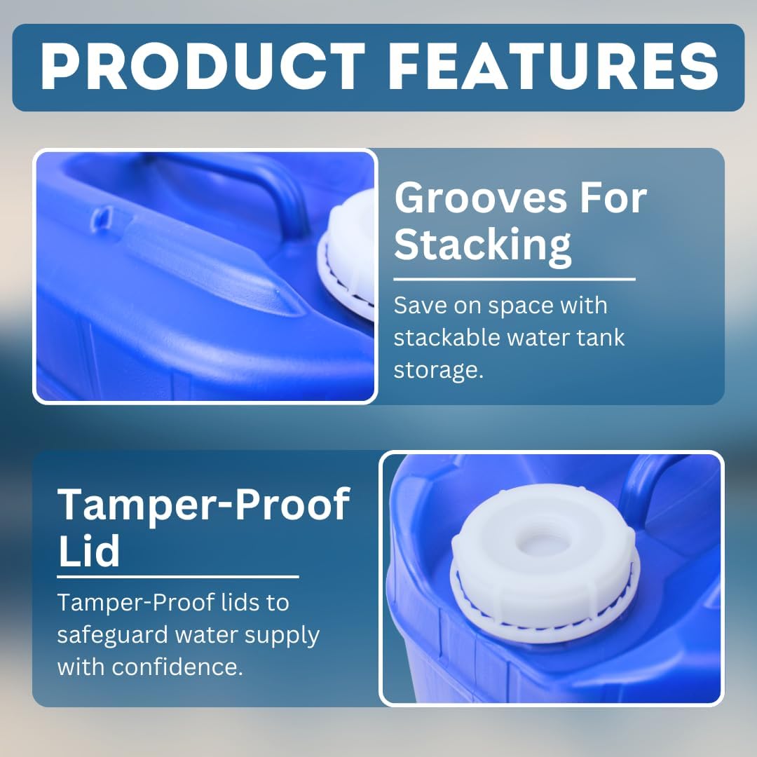 5-Gallon Stackable Water Storage Containers, 5 Gallons Each w/Lids + Spigot, Easy Fill, Survial Supply Emergency Water Storage for Camping and Disaster Preparedness, RV, 30 Gallon (6 Tanks)