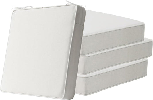 Square Corner Seat Cushions, 19" x 19" x 3", Set of 4, Indoor Outdoor Water Repellent Universal Chair Pads with Ties for Patio Furniture, Garden Deck Dining Chairs, Linen