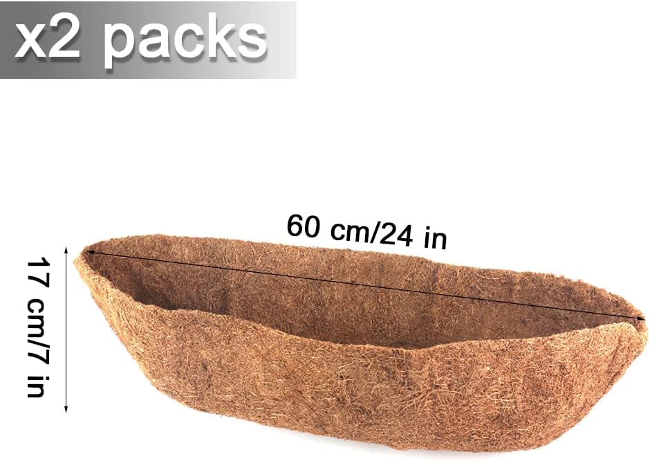 chengchuang 2 Packs Natural Coco Fiber Replacement Liner, 24/30/36/48 in Coconut Liners for Planters, Coco Liners for Window Box/Hanging Basket Liners, Durable Coconut Coir for Planting (24 inch)