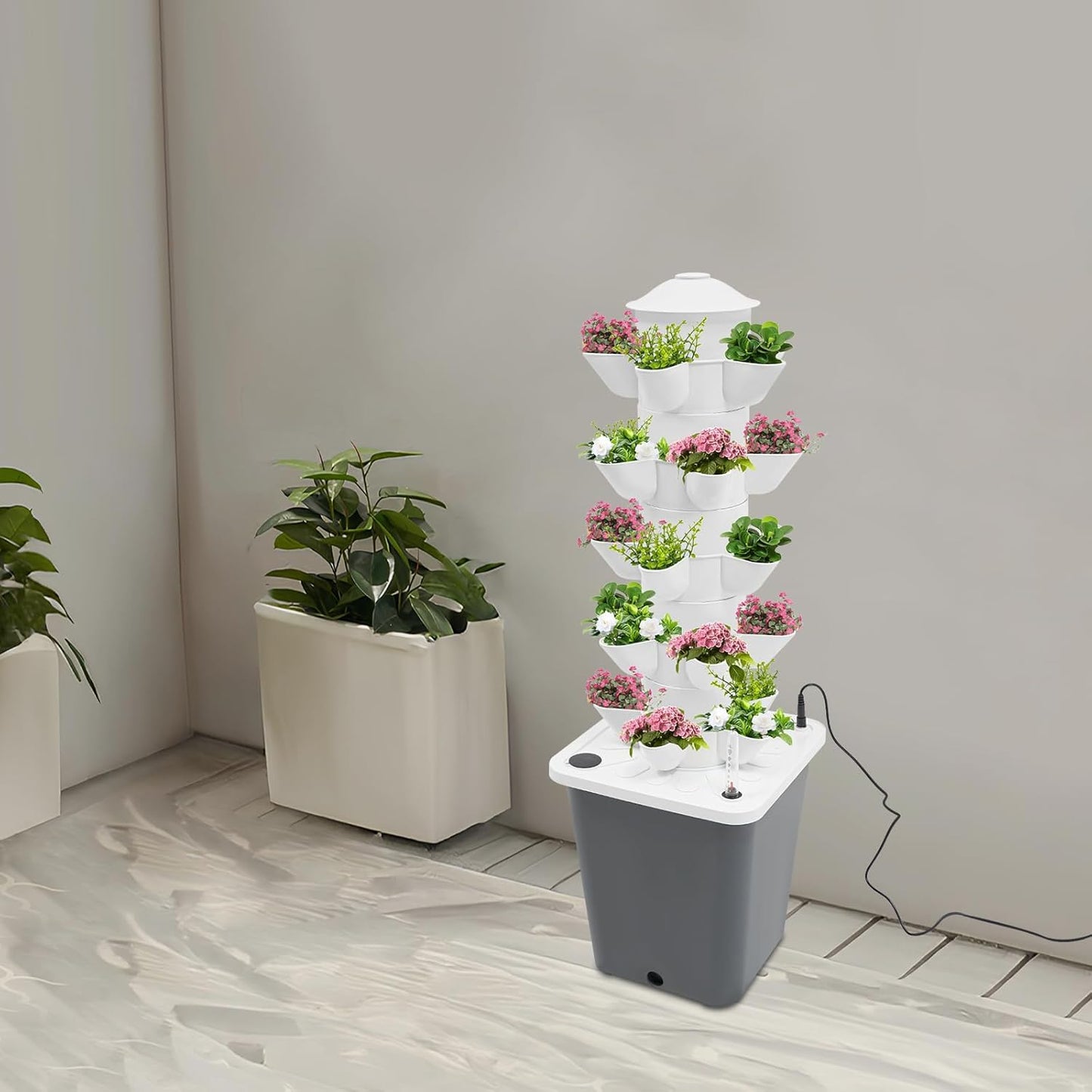 Hydroponics Vertical Growing Kit with Grow Lights 25-Plants Garden Hydroponic Growing System Outdoor Outdoor Indoor Vertical Garden Planter Tower with Automatic Watering for Herbs Fruits Vegetables