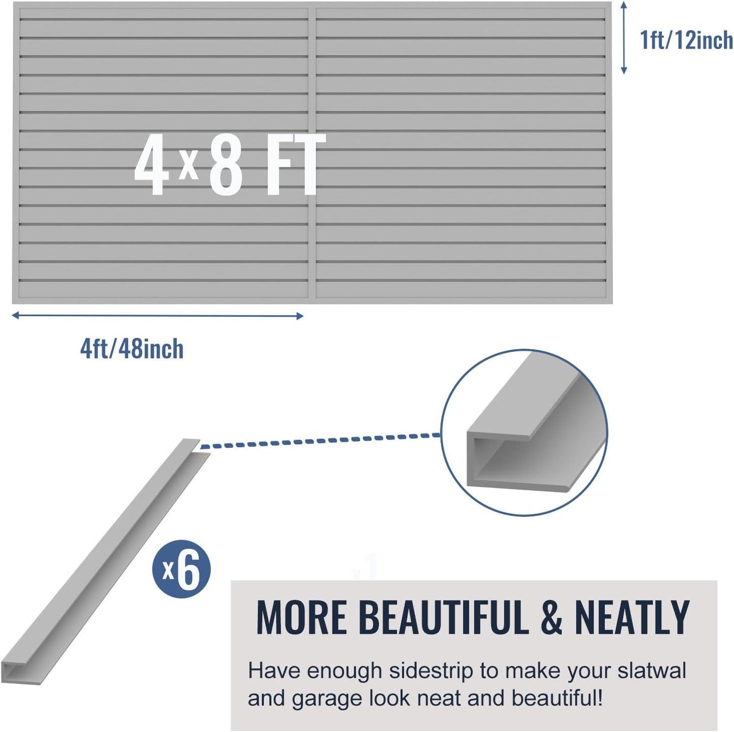 Slatwall Panel Garage Organizer PVC Slatwall Heavy Duty Wall Mounted Rack, Interlocking Slat Wall Panels for Tool Organization Peg Board(Grey 4 x 8 ft)