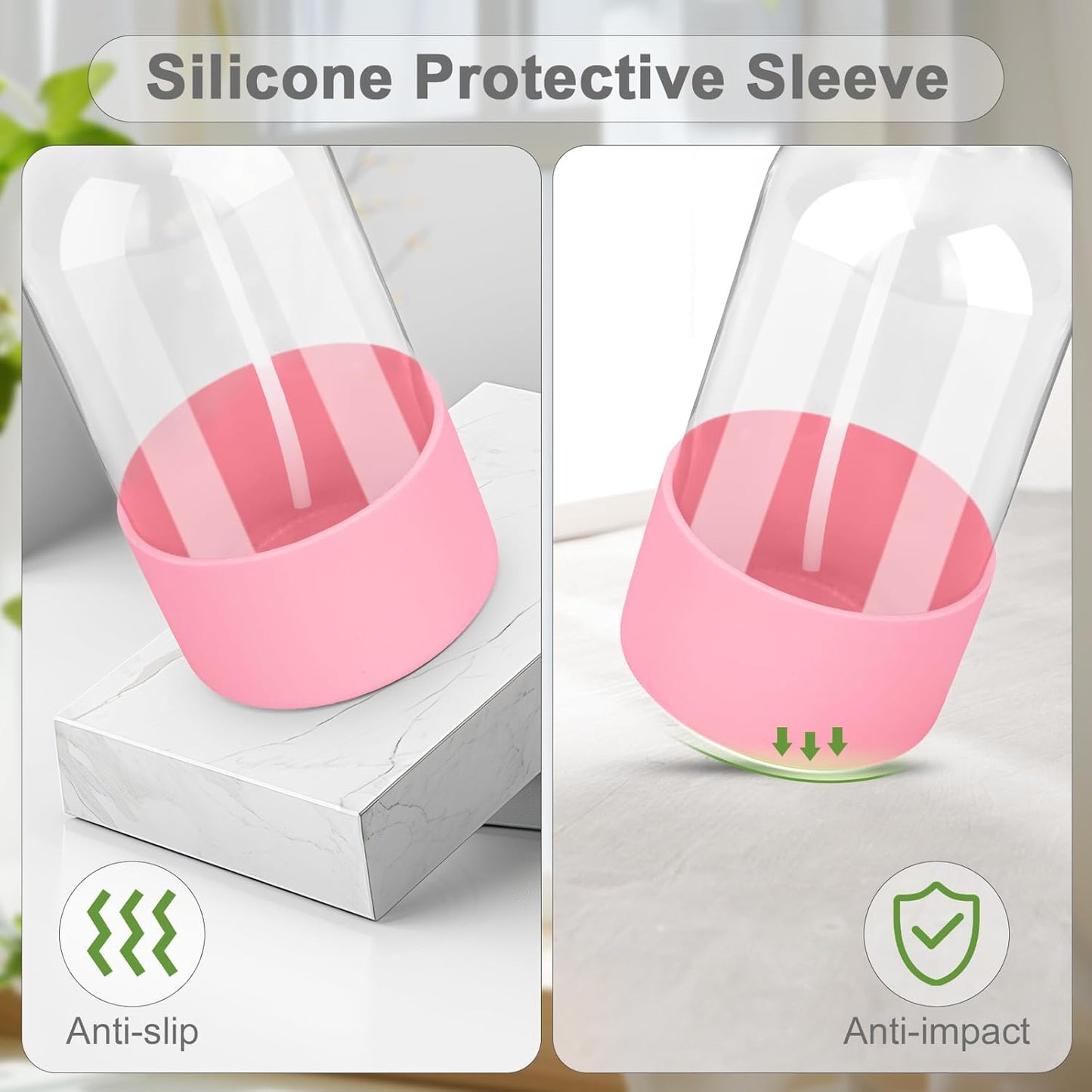 2 Pack Glass Spray Bottles with Silicone Sleeve, 16 oz Empty Refillable Containers with Adjustable Spray Nozzles, Spray Bottles for Hair, Cleaning Solutions and Plants Blue&Pink