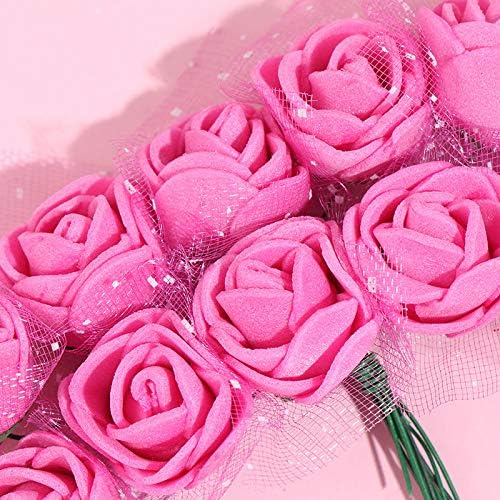 2inches Mini Fake Rose Flower Heads Artificial Rose Fake Flower Head Artificial Craft Rose Rose Petals Confetti for Handmade DIY Wedding Home Decoration Accessories, Pack of144 (Rose Red)