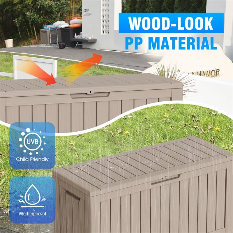 80 Gallon Outdoor Deck Box,Storage Lockable Waterproof Patio Furniture,Garden Tools,Cushions,Pool Accessories Outside Storage Resin Box(Gery)