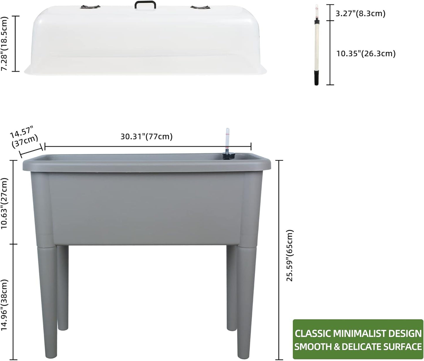 Dexceder 13.2 Gallon Self Watering Raised Garden Bed with Ventilation Transparent Lid Greenhouse, Deepen Vegetable Flower Box Planter Pot with Removeble Legs & Water Level Indicator (Deep Gray)