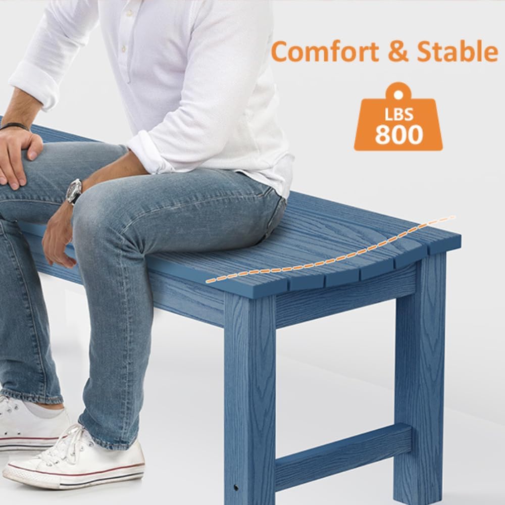 Outdoor Bench Set of 2, 2-Person Patio Backless Benches, HIPS Weatherproof Garden Bench That Never Rot and Fade, Suit for Backyard, Church, Patio, Deck and Entryway (Blue)