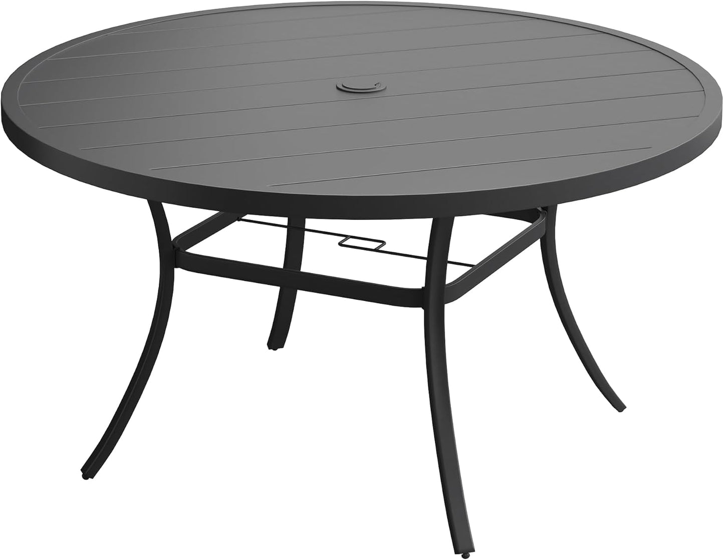 DIFY 50" Round Outdoor Patio Dining Table for 6, Metal Patio Table with 1.57" Adjustable Umbrella Hole, All-Weather Dining Furniture Table for Backyard Lawn Garden, Black