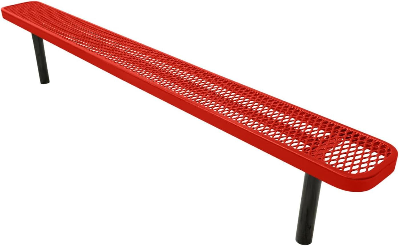 Coated Outdoor Furniture Heavy-Duty Outdoor Bench Thermoplastic Coated, Expanded Metal, Commercial-Grade Seating, Made in America (Inground Without Back, 8 Ft, Red)