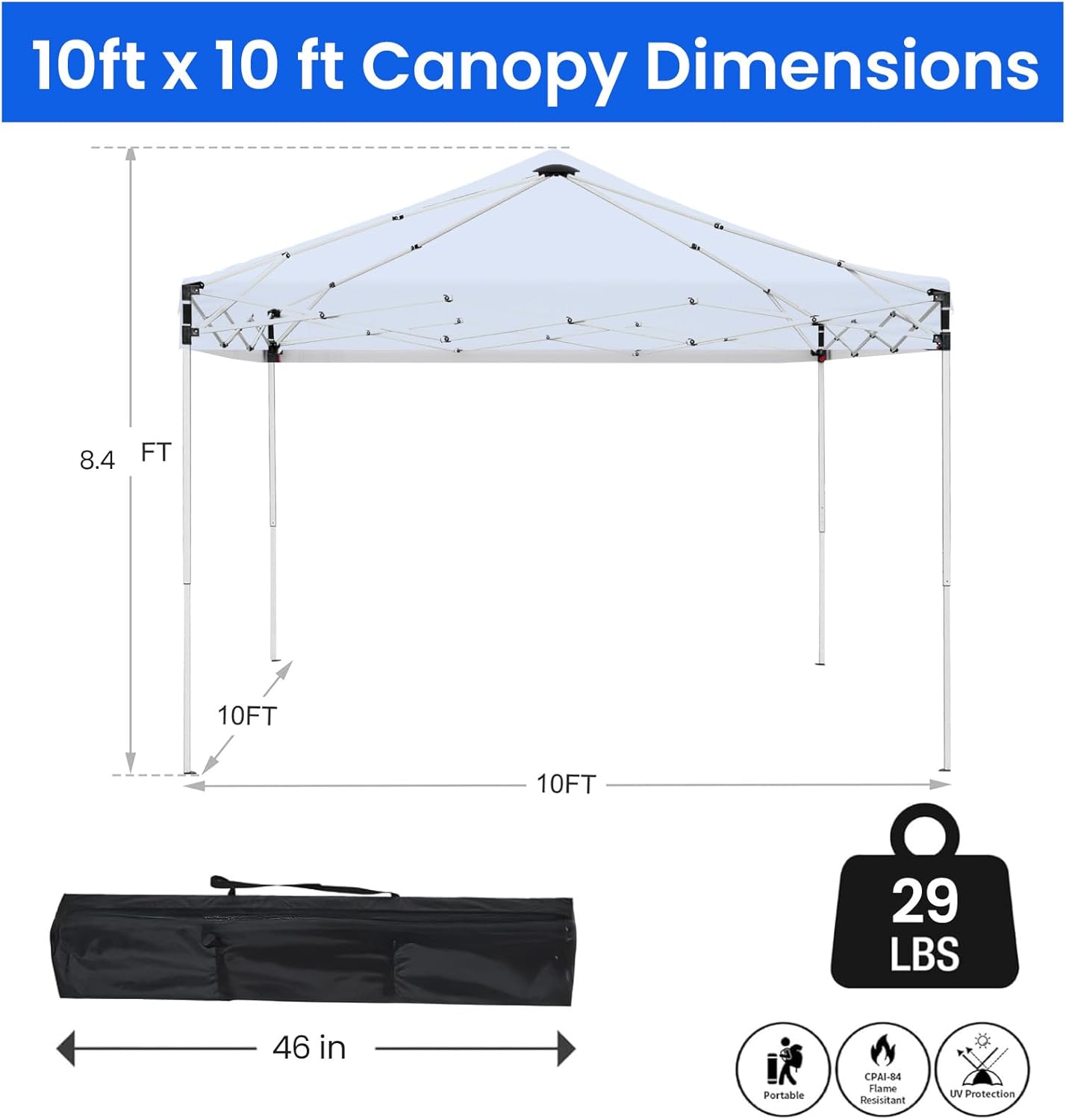 10x10ft Pop Up Canopy Tent,Heavy Duty Waterproof Folding Tent for Camping Parties Events Parties,Outdoor Canopy,Portable Sun Shelter,3 Adjustable Height(Blue)
