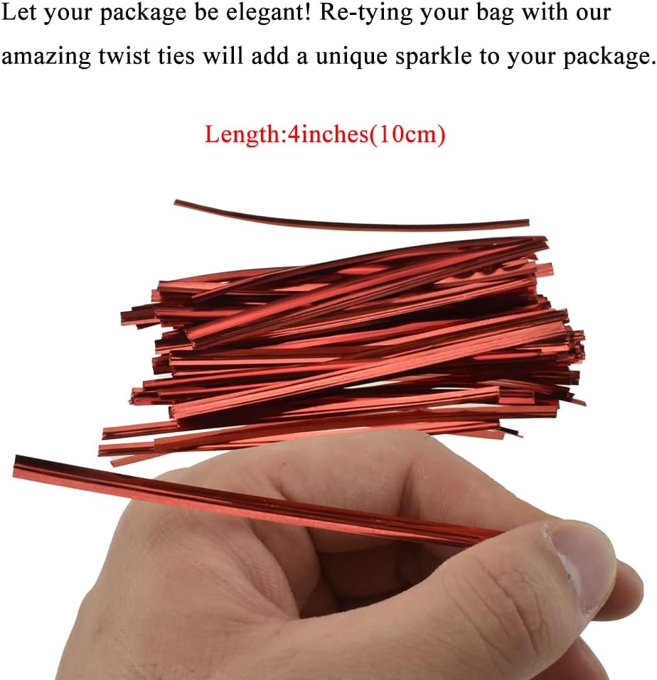 HAHIYO 300Pcs 4 Inches Red Metal Twist Ties for Bread, Candy, Coffee, Plant Garden, Cellophane Treat Bags, Gift Wrapping, Plastic Bags, Halloween Party, Cake Present, Art Crafts