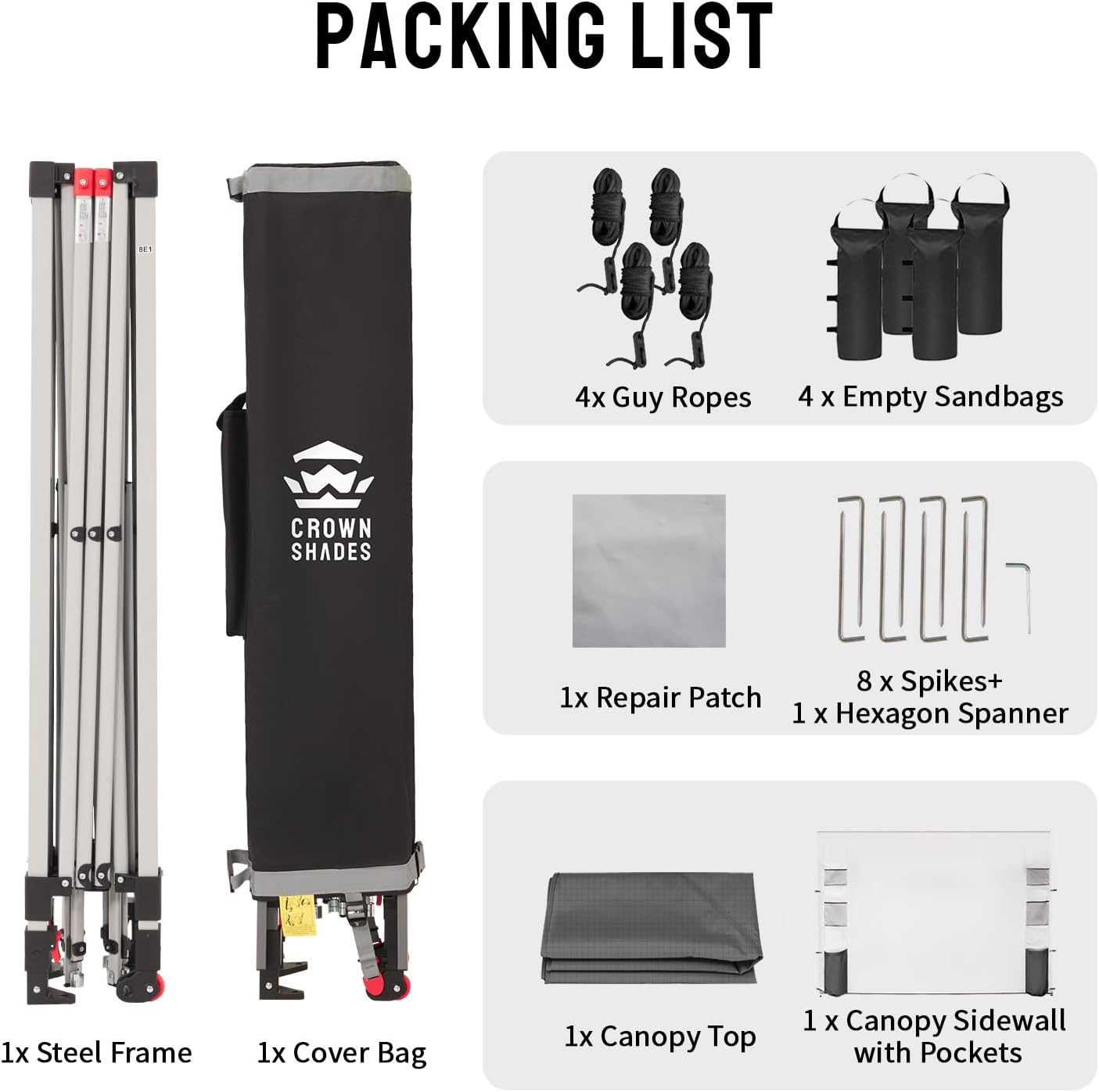 CROWN SHADES Canopy Tent 10x10 Pop Up Canopy Outdoor Shade with Pockets Sidewall, Easy Up Sun Shelter with One Person Set Up Center Lock, Portable Instant Camping Beach Canopies Tents, Grid Grey