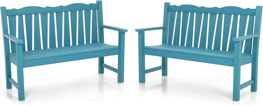 Outdoor Bench Set of 2, Weatherproof Garden Benches for Outdoors, All Weather HIPS Patio Bench Holds up to 800lbs, Never Rot or Fade, Comfort Bench for Porch Garden Patio Yard and Park