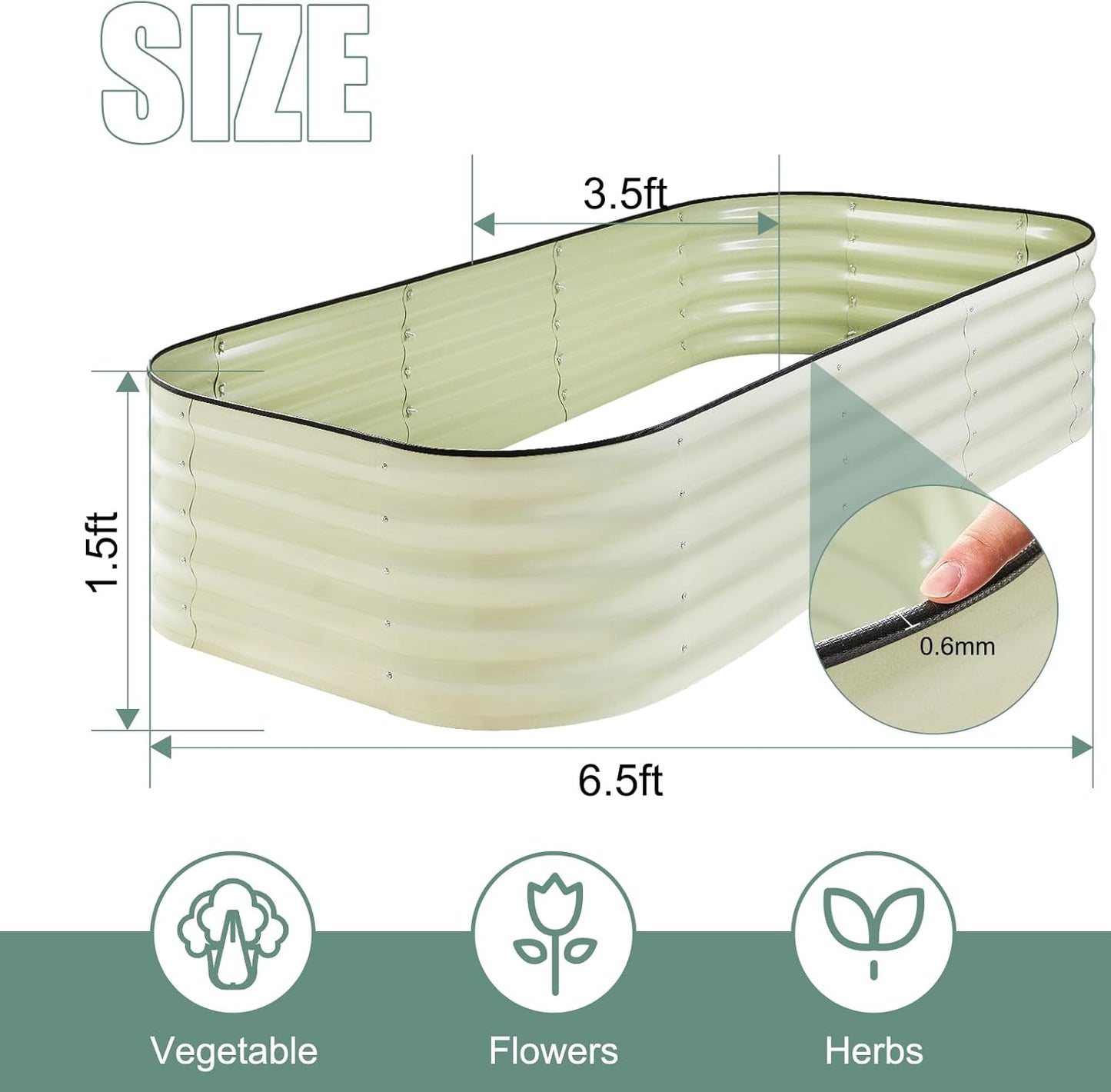Galvanized Steel Raised Garden Bed 8x2ft Oval - 17" Tall 9-in-1 Modular Planter Box for Vegetables/Flowers, Rust-Proof Metal Outdoor Planters Rubber Edging (White)