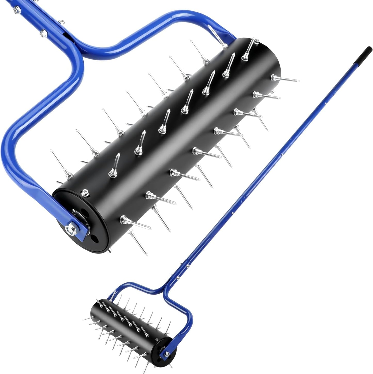 Rolling Lawn Aerator, 21" Pre-Assembled Aerator Lawn Tool, Heavy-Duty Grass Aerator with 45 Spikes, 75" Adjustable Handle Lawn Spike Aerator Roller – Yard Aerator for Lawn Care, Blue