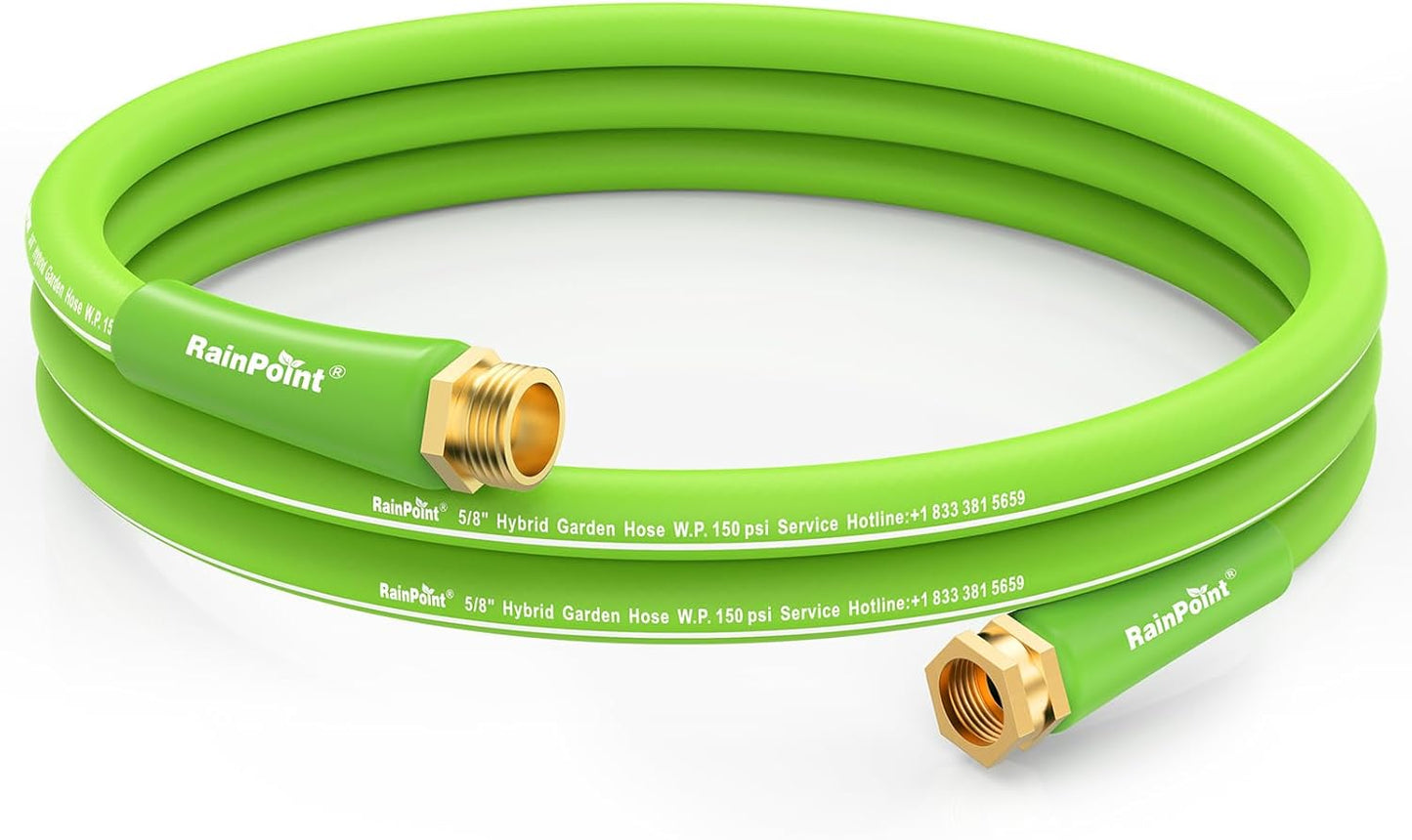 RAINPOINT Short Garden Hose 10ft - Lightweight Water Hose with Swivel Handle - Flexible, Heavy Duty, Hybrid Rubber, with Male to Female Fittings