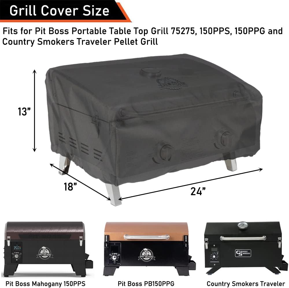 Tabletop Grill Cover for Pit Boss 75275 & PB336GS, Cuisinart CGG-306 Covers 24 Inch Table Top Most 2-Burner Portable Heavy Duty Waterproof Black WC003 24L*18W*13H inch (Black)