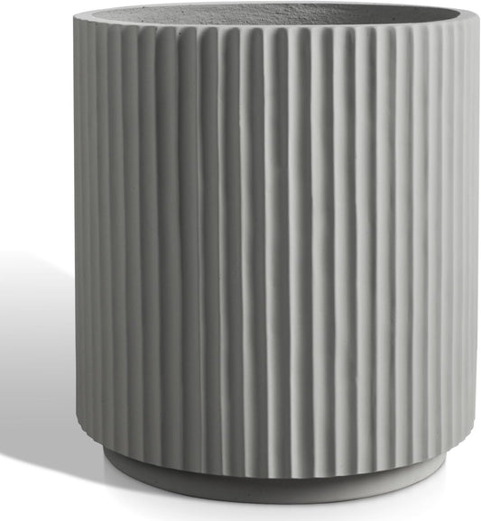 Round Concrete Planter Outdoor Indoor, Large Cement Plant Pots for Flowers (Vertical Gray, 12 inch)