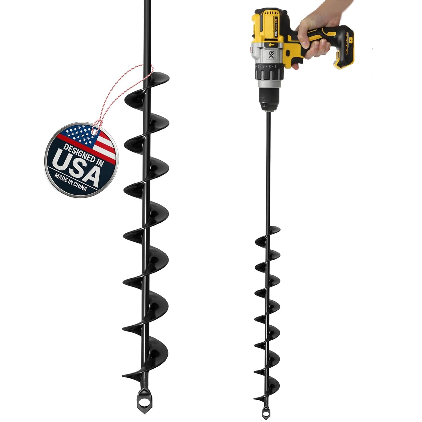 K-Brands Auger Drill Bit for Planting – 2 x 32 Inch -No Squat Garden Spiral Hole and Bulb Planter Tool for Umbrella Holes - Compatible with 3/8 Inch Hex Drive