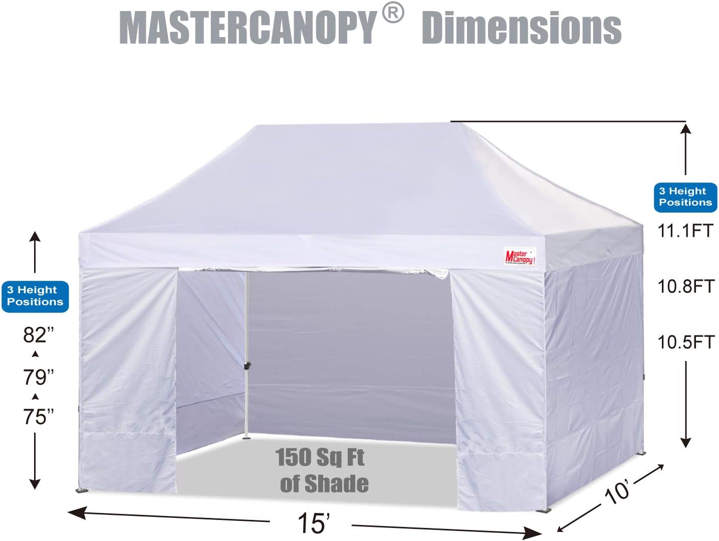 MASTERCANOPY Heavy Duty Pop-up Canopy Tent with Sidewalls (10x15,White)