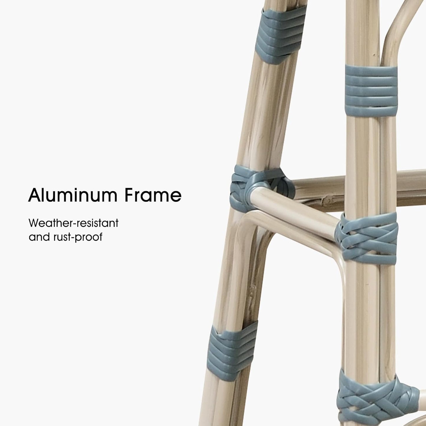 PURPLE LEAF French Counter Height Bar Stool Set of 2 25" White Print Finish Patio Bar Chairs with Back Rattan Bar Chairs French Bistro Set for Kitchen Outdoor Counter Stool Light Blue