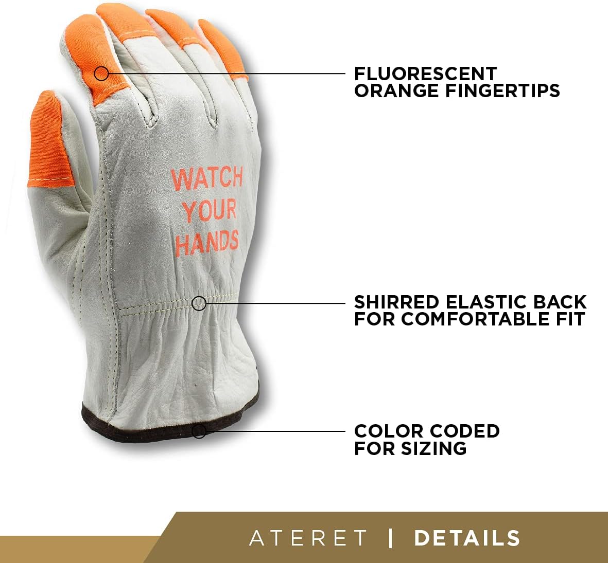 ATERET 12 Pairs Hi Vis Heavy Duty Durable Cowhigh Leather Work Gloves